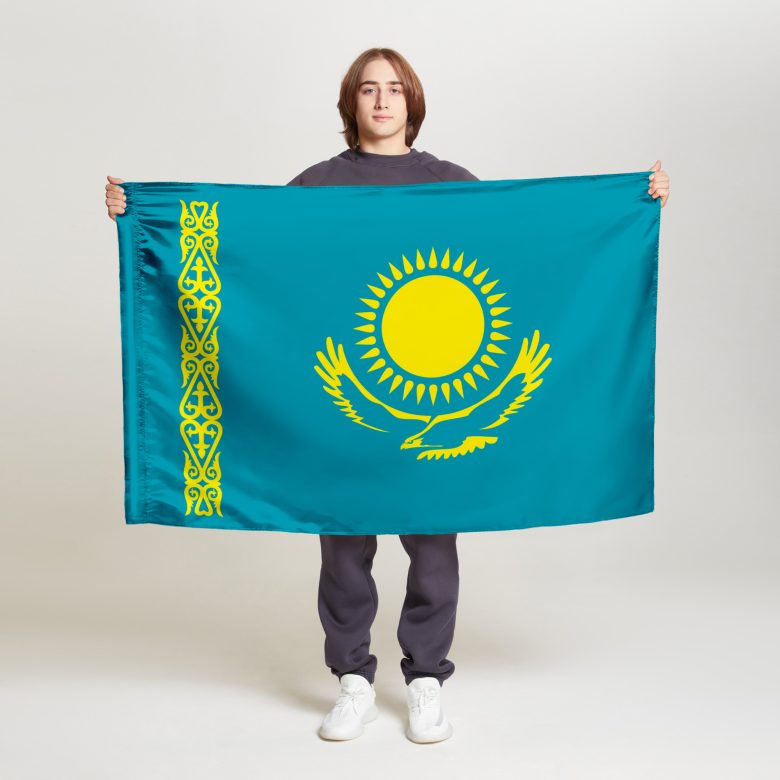 Флаг большой односторонний с прямой печатью Казахстан
