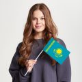 Флаг большой односторонний с прямой печатью Казахстан