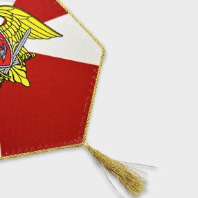 Вымпел двусторонний жёсткий, кисточка пришивная, размеры от 8х12 до 30х40 см.