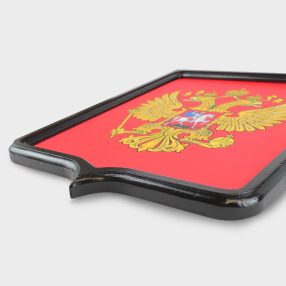 Герб печатный с рамкой из сосны (Эконом), 35х43 см., ткань Сатен 183