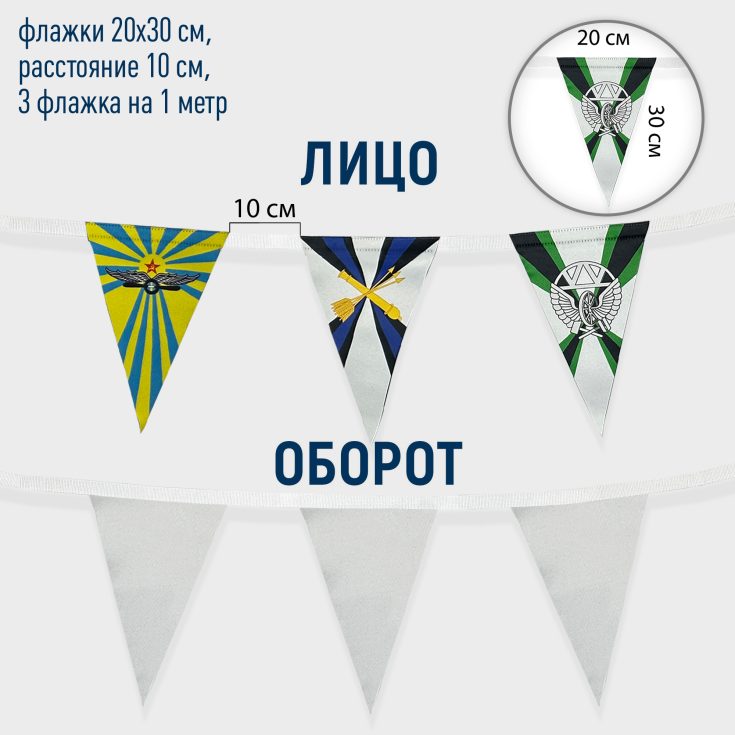 Флажная лента, треугольные флажки, односторонние, 15х22 и 20х30 см., Блэкаут, 3 шт. на метр