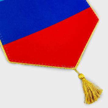 Вымпел односторонний жесткий, кисточка пришивная, размеры от 8х12 до 30х40 см.