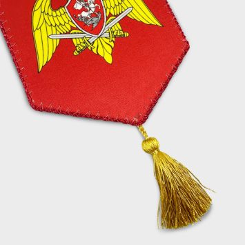 Вымпел односторонний жесткий, кисточка пришивная, размеры от 8х12 до 30х40 см.