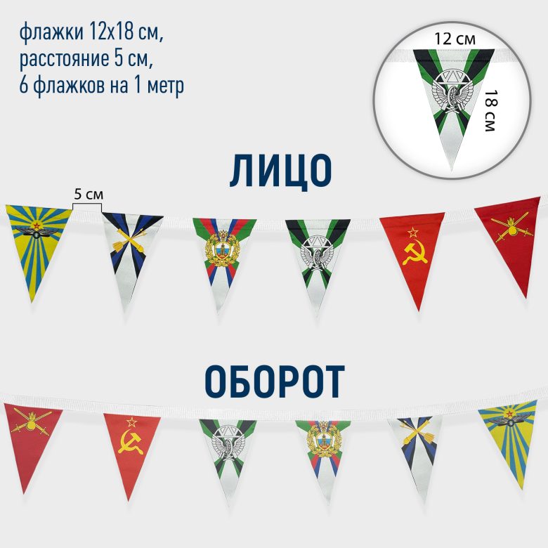Флажная лента односторонняя запечатка треугольные флажки (метр погонный) на строп