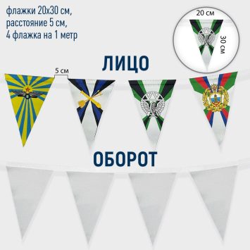 Флажная лента, треугольные флажки, односторонние, 15х22 и 20х30 см., Блэкаут, 4 шт. на метр