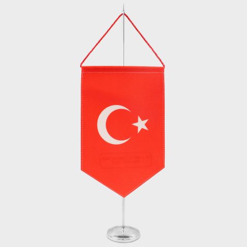 НФ-00030441-06.Вымпел односторонний тканевый (мягкий) на дублерине, 15x22 см., Креп-сатин 120 гр.кв.м.(гор. рез, шнур для подвеса через трубочку)