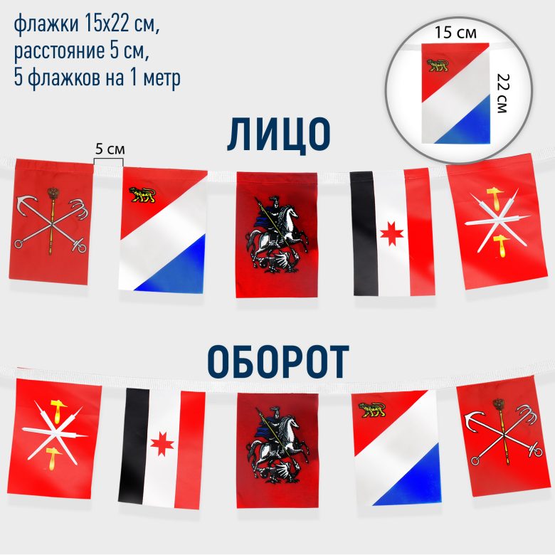 НФ-00049678-01.Флажная лента двусторонняя без подкладки (для улицы), прямоугольные флажки (м.пог), (15x22см). Атлас 140 гр.кв.м