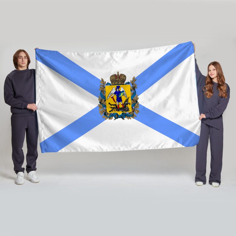 Флаг большой односторонний Архангельская область (золотой герб)